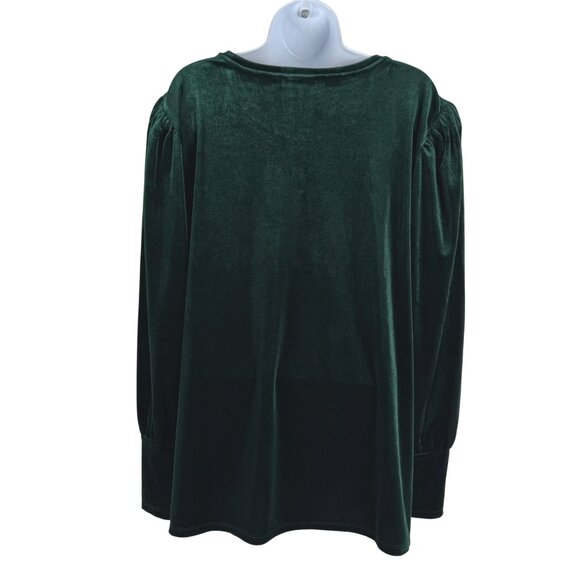 Chico's Velvet Top Womens Size 4 Green Puff Sleeve Romantic Holiday TP-3264 - Picture 4 of 8